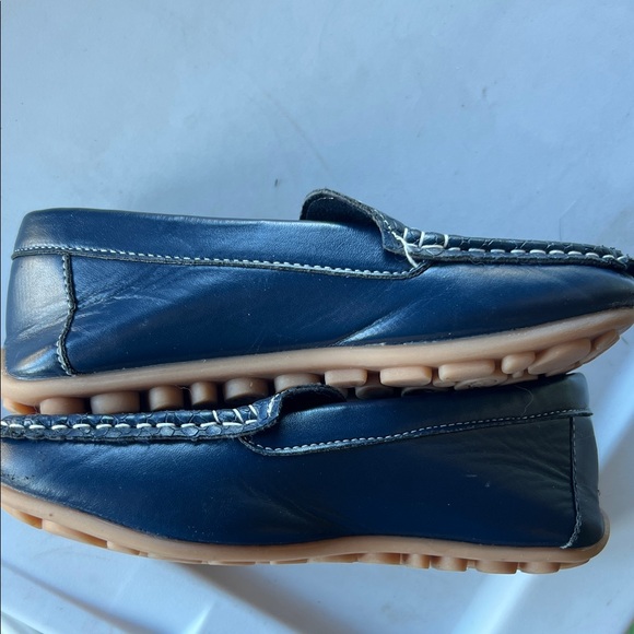 Kids Navy Blue Stitched Faux Snakeskin Loafers - Picture 2 of 7